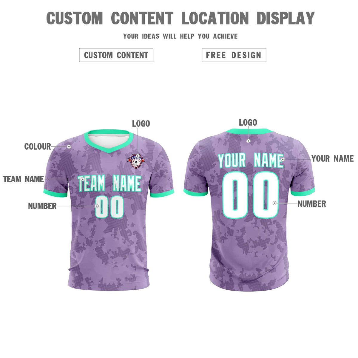 Custom Light Purple Camo sports Football Kit Jersey