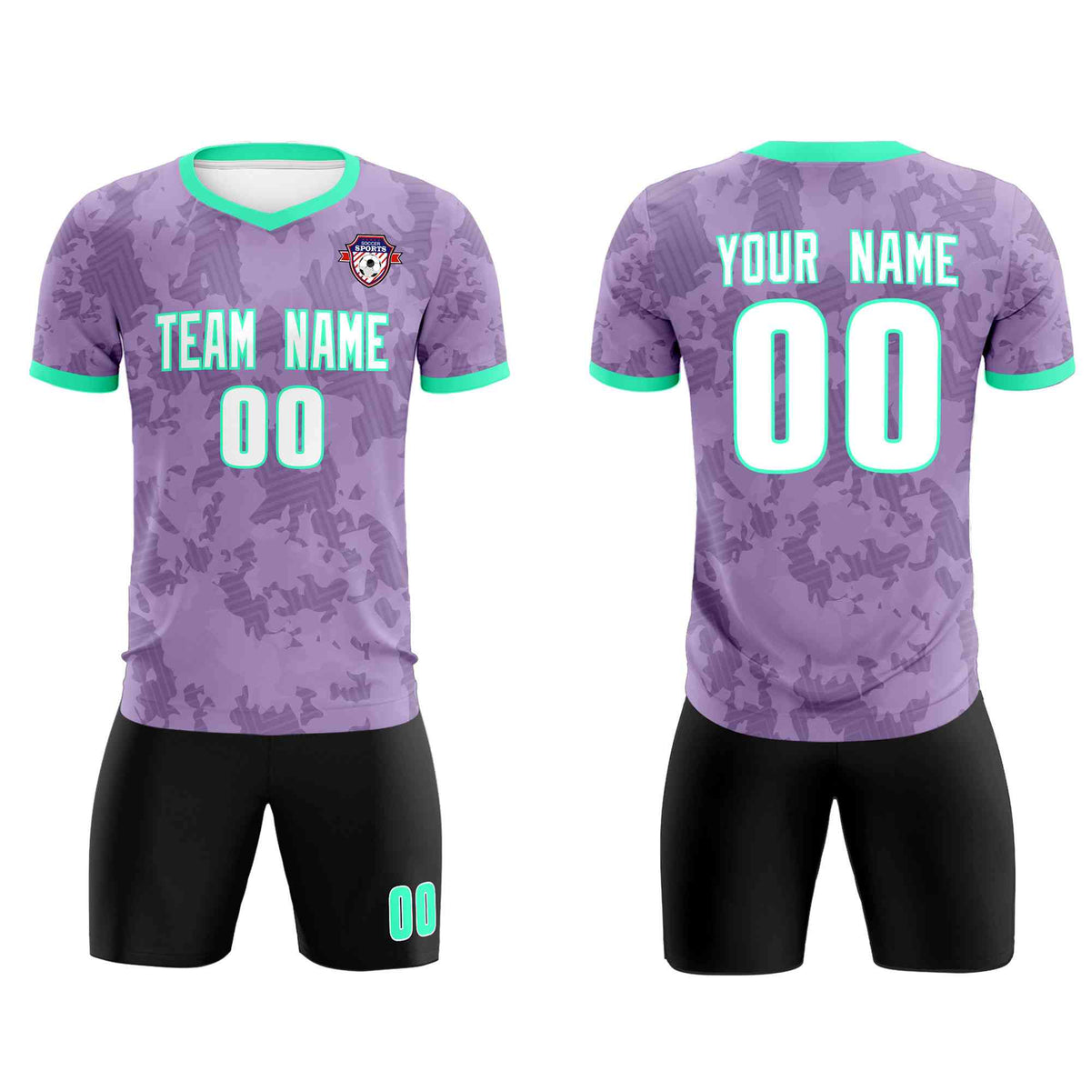 Custom Light Purple Camo sports Football Kit Jersey