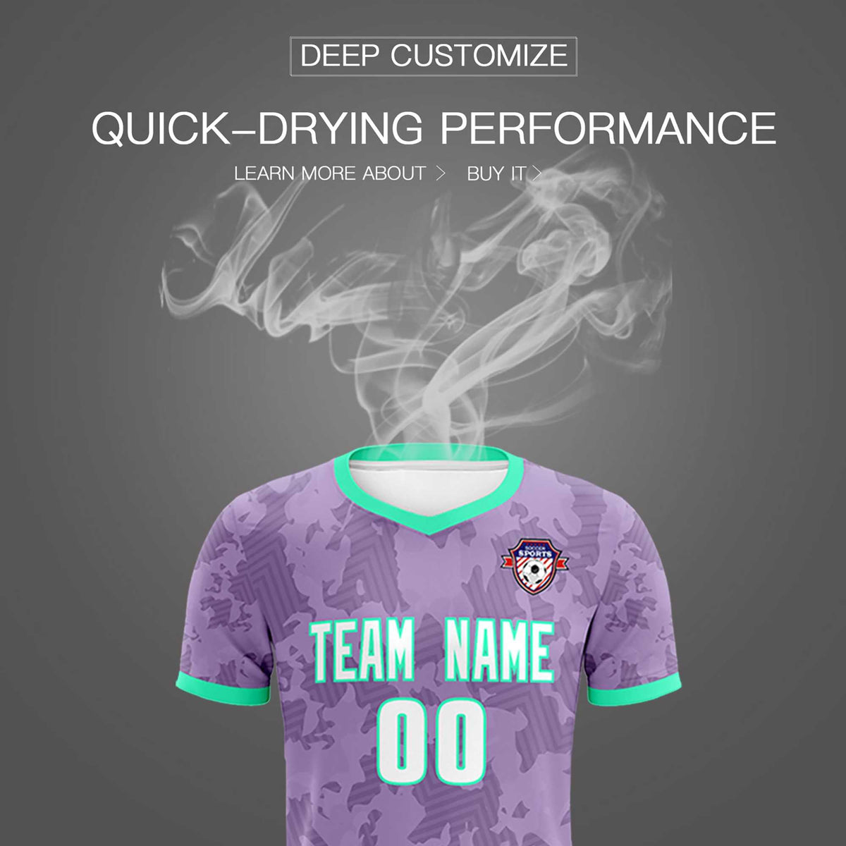Custom Light Purple Camo sports Football Kit Jersey