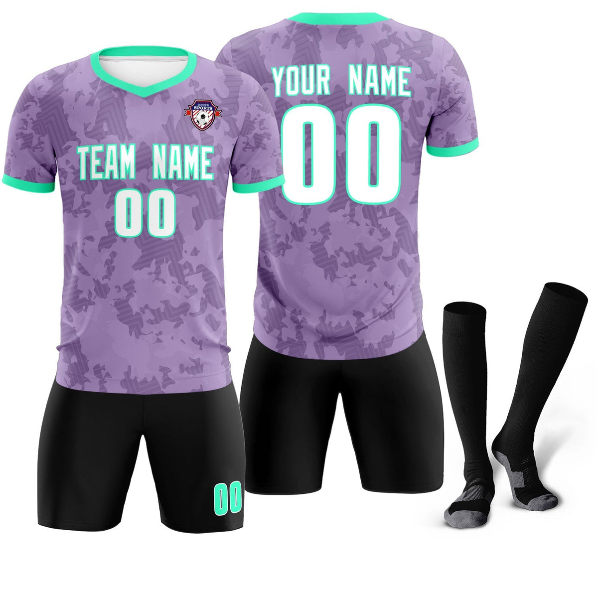 Custom Light Purple Camo sports Football Kit Jersey