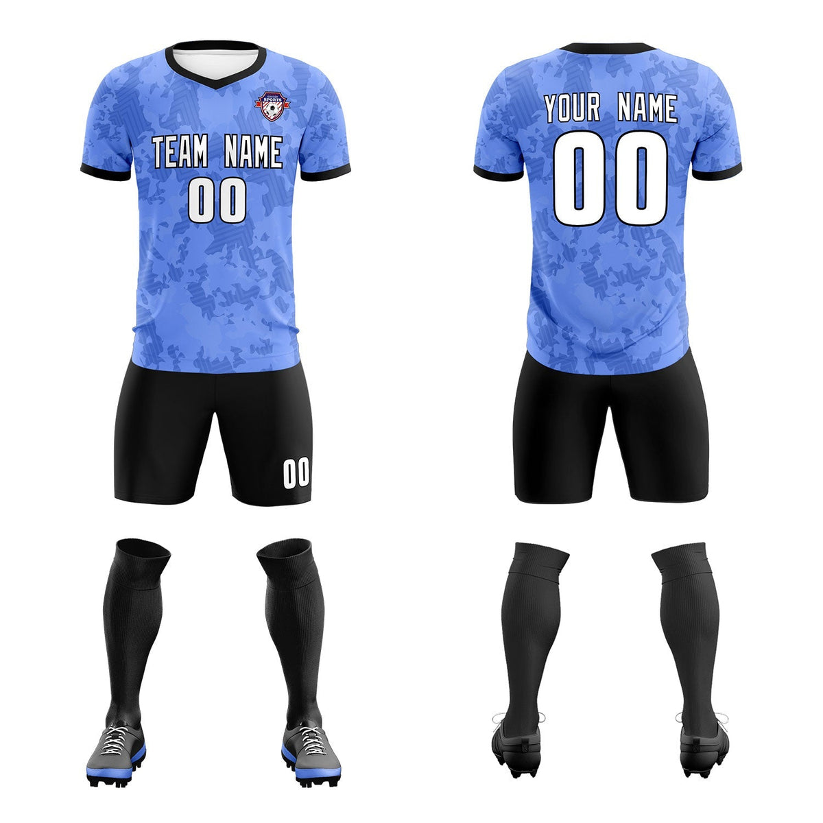 Custom Light Blue Camo sports Football Kit Jersey