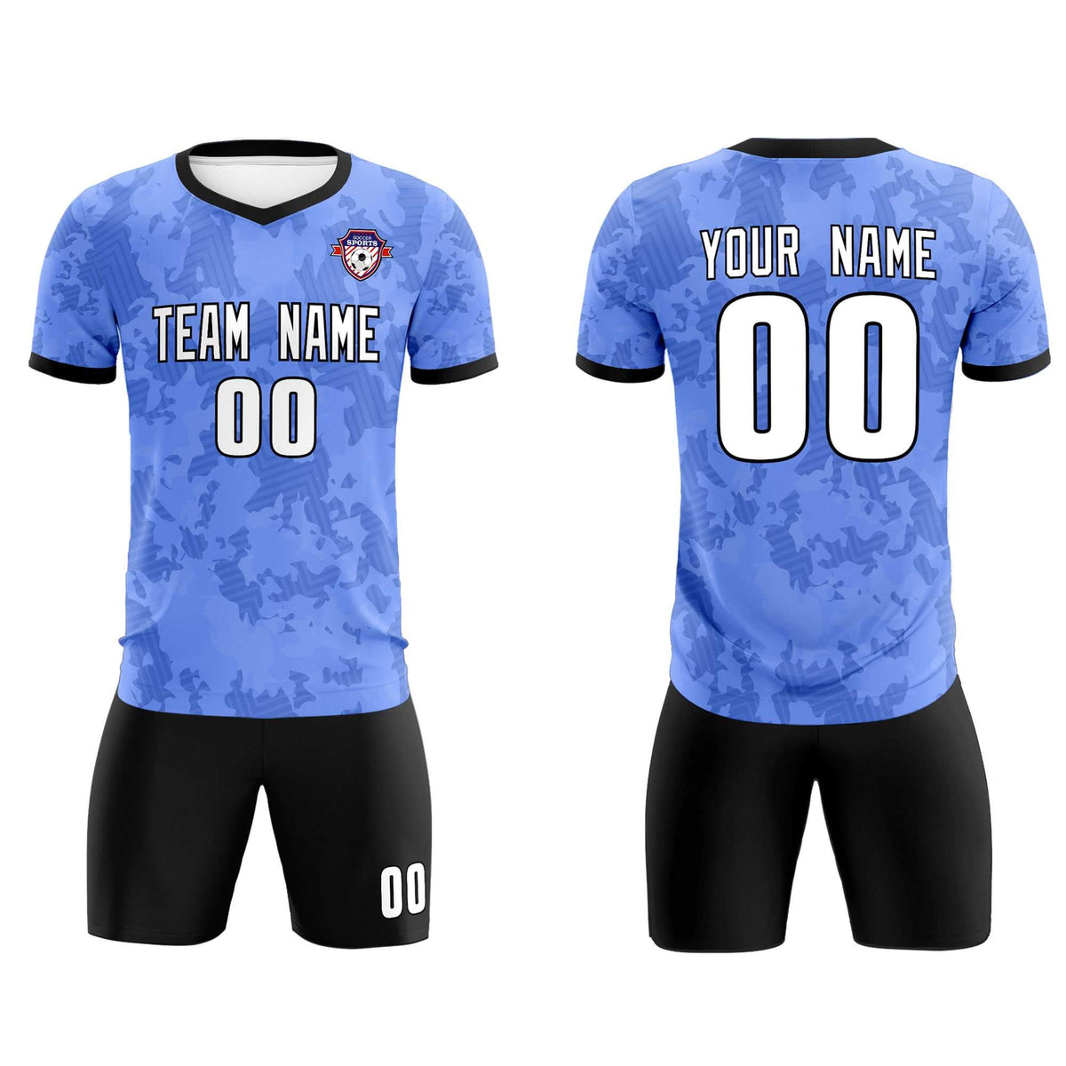 Custom Light Blue Camo sports Football Kit Jersey