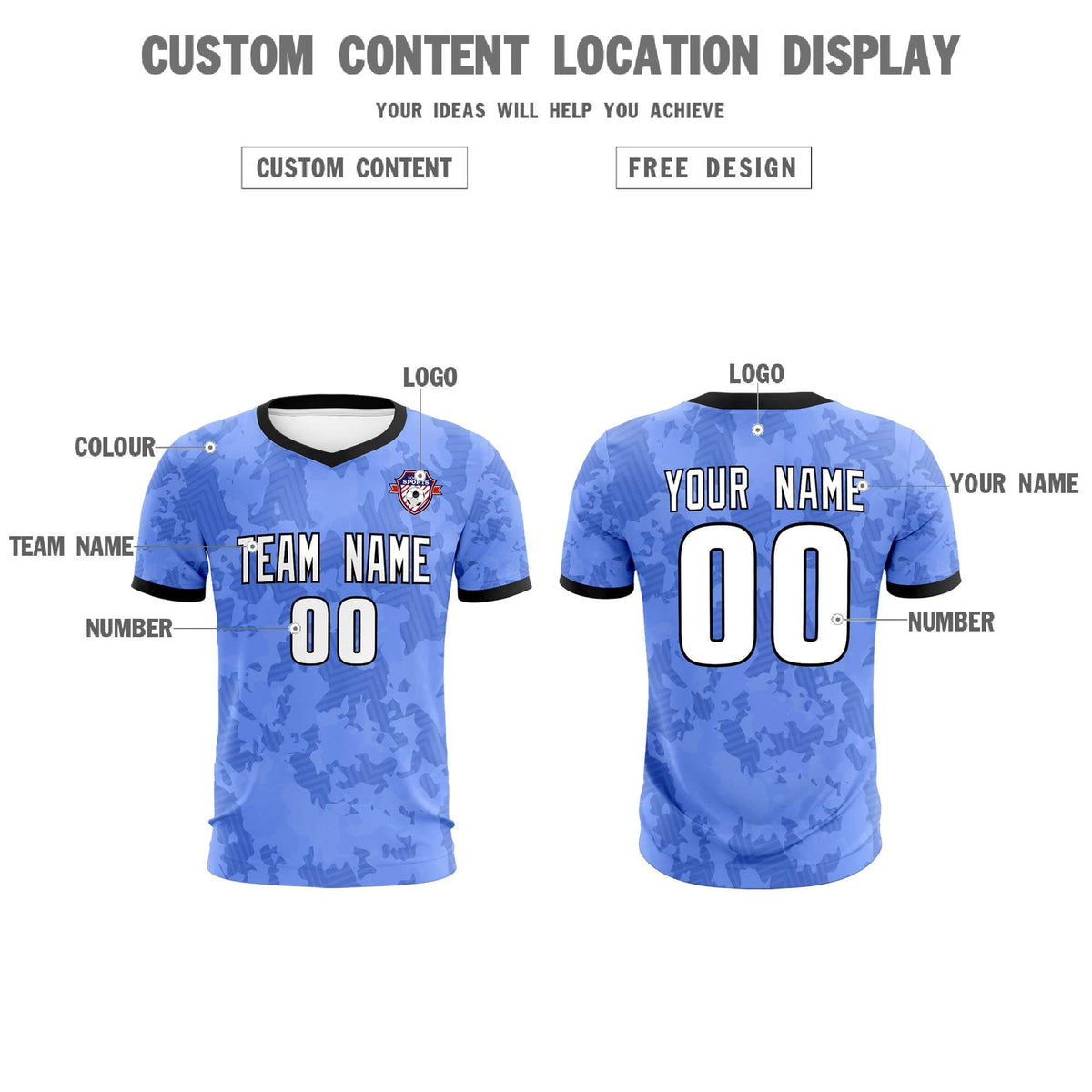 Custom Light Blue Camo sports Football Kit Jersey