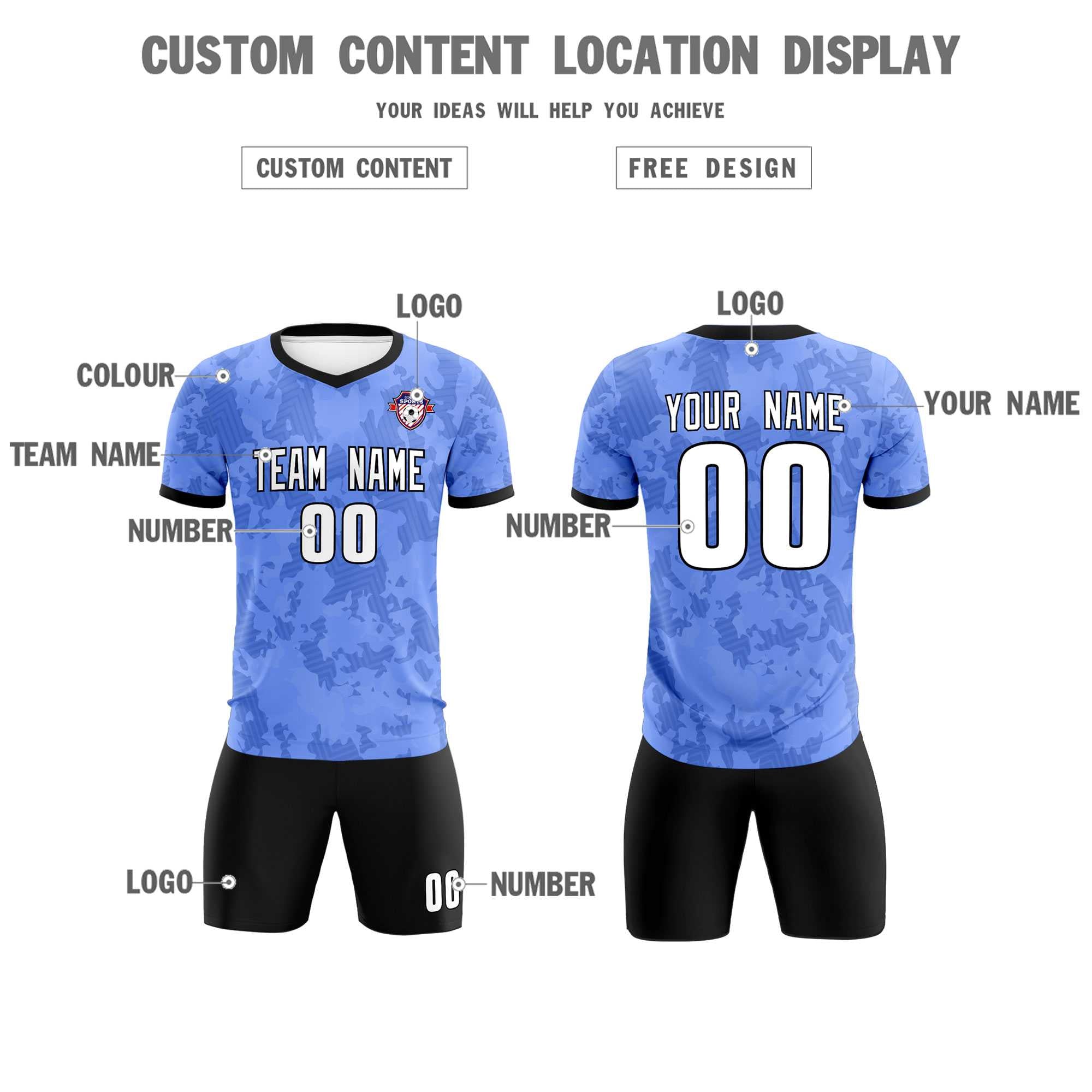 Custom Light Blue Camo sports Football Kit Jersey