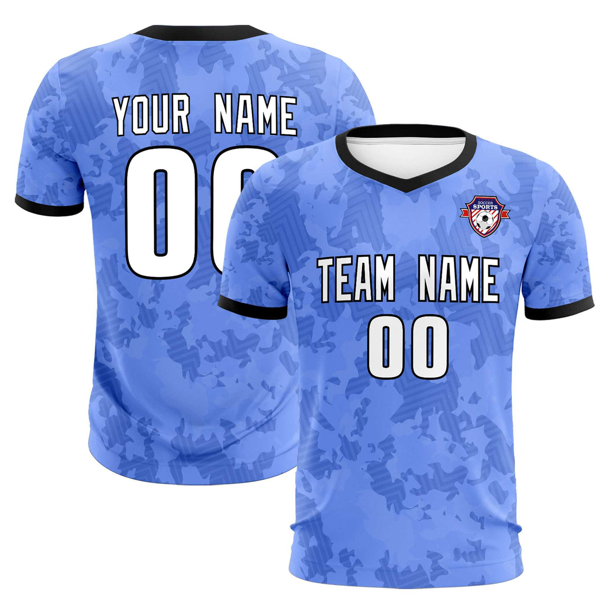 Custom Light Blue Camo sports Football Kit Jersey