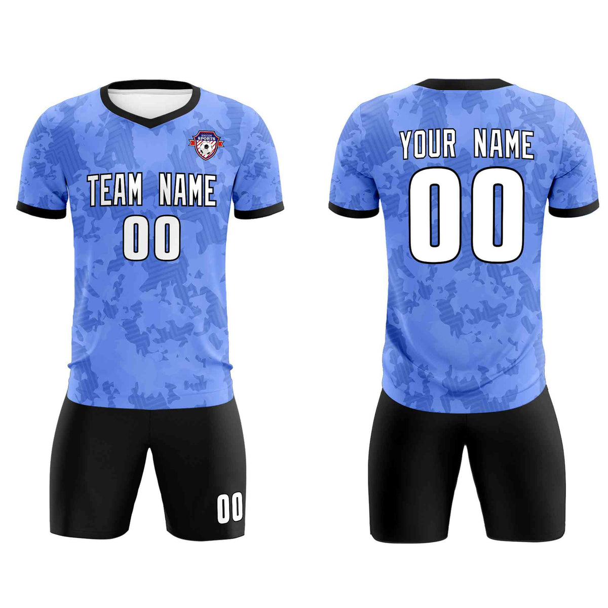 Custom Light Blue Camo sports Football Kit Jersey