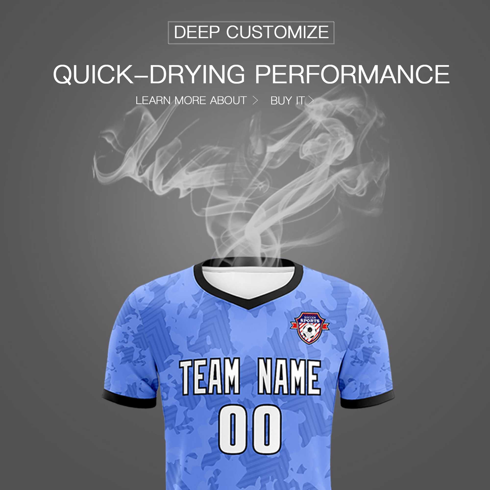 Custom Light Blue Camo sports Football Kit Jersey