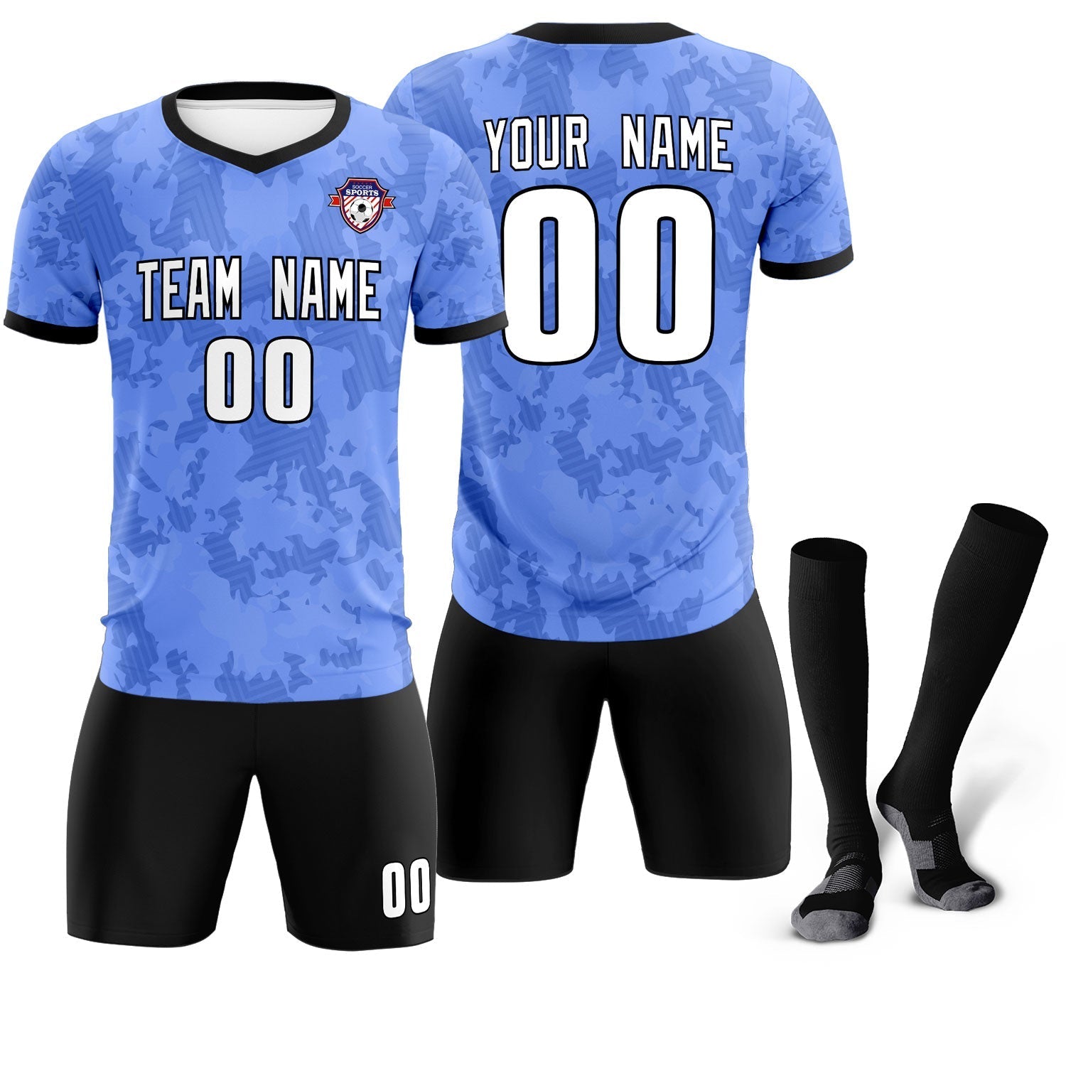 Custom Light Blue Camo sports Football Kit Jersey