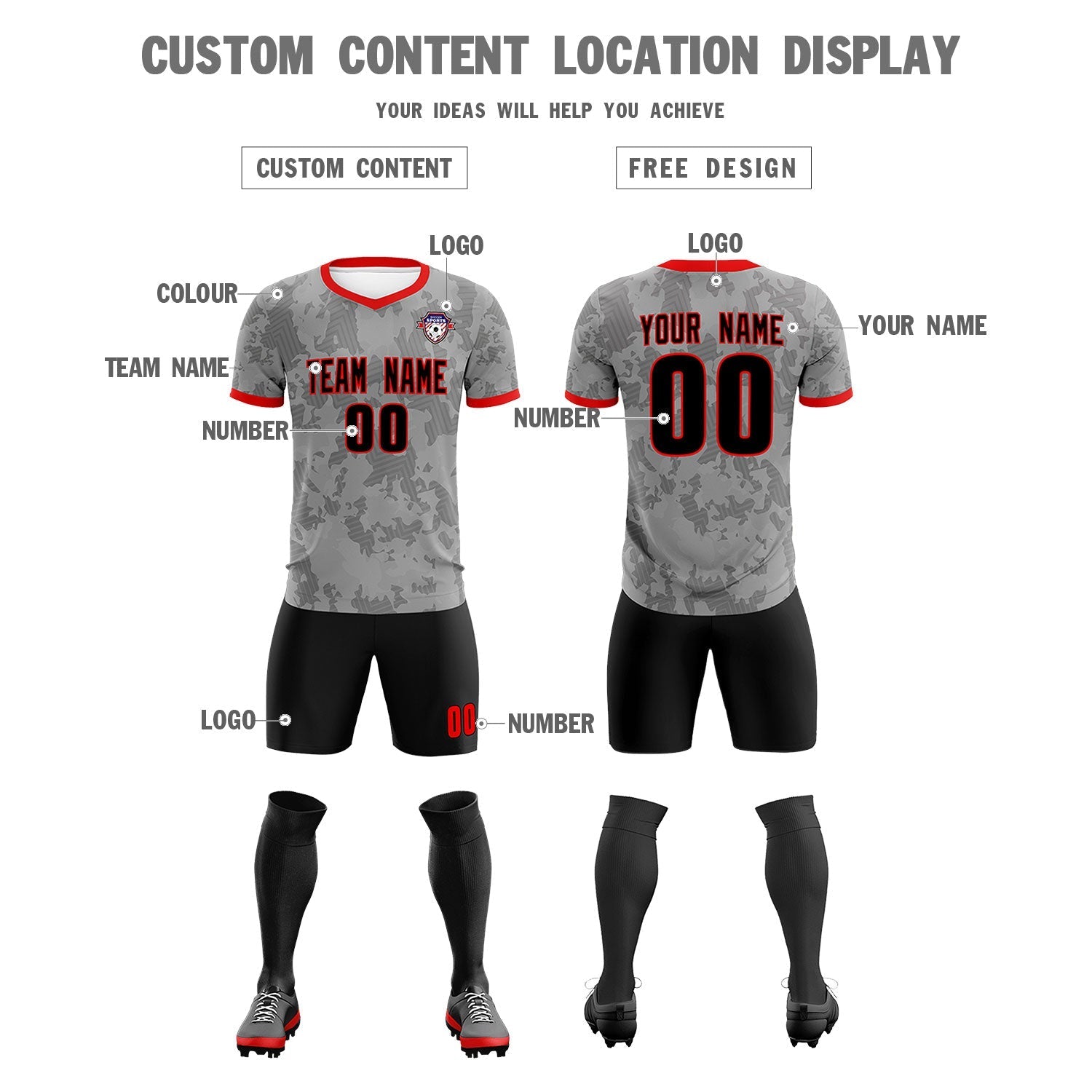Custom Dark Gray Camo sports Football Kit Jersey