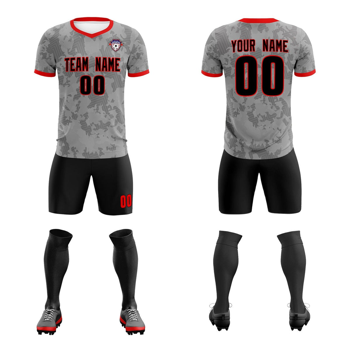 Custom Dark Gray Camo sports Football Kit Jersey