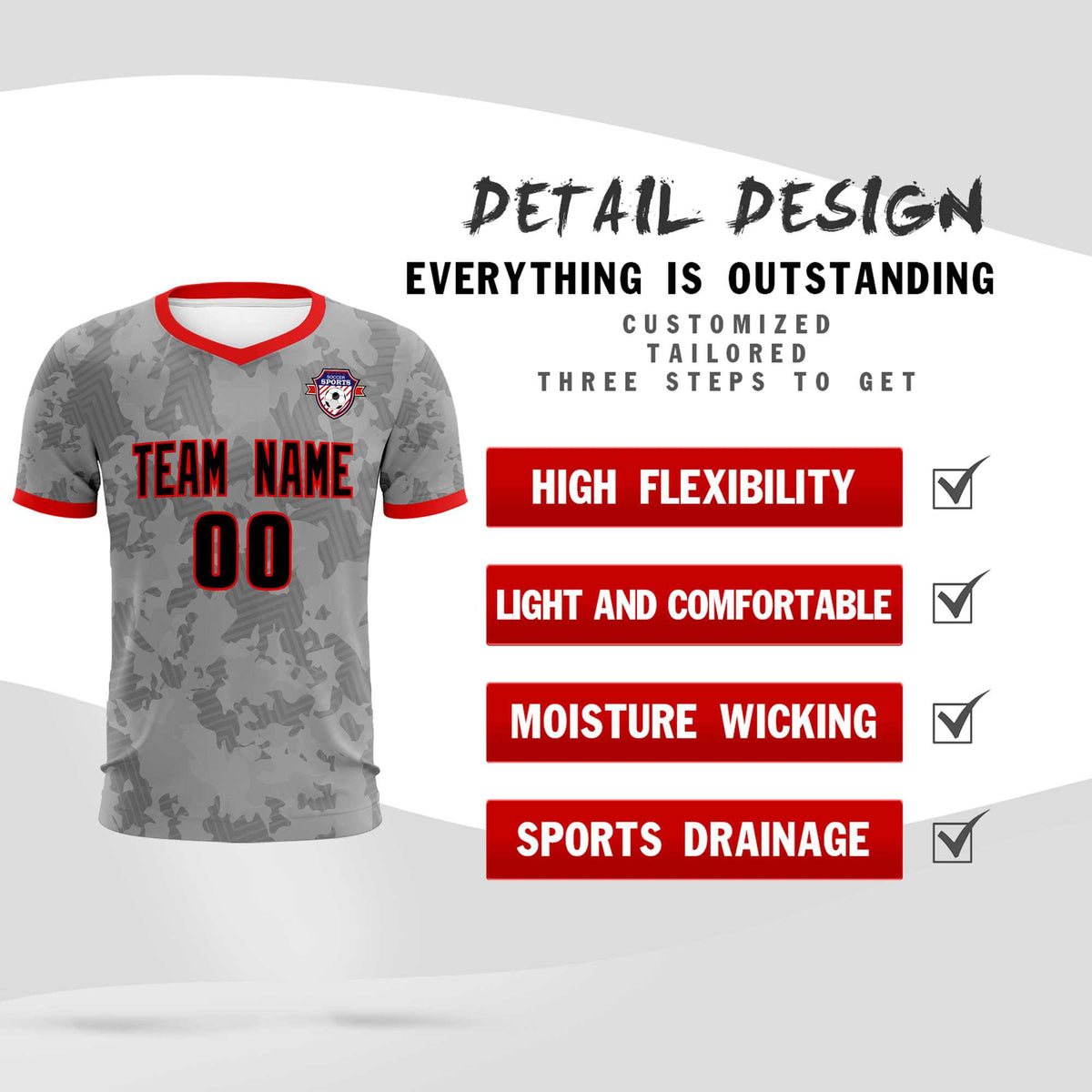 Custom Dark Gray Camo sports Football Kit Jersey