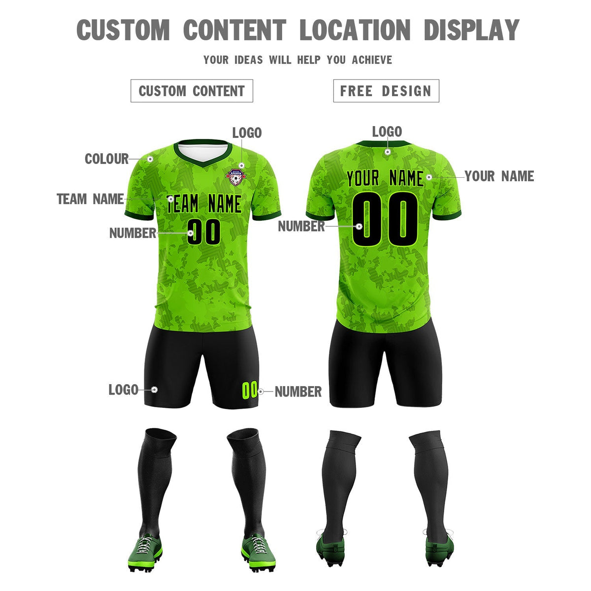 Custom Green Camo sports Football Kit Jersey