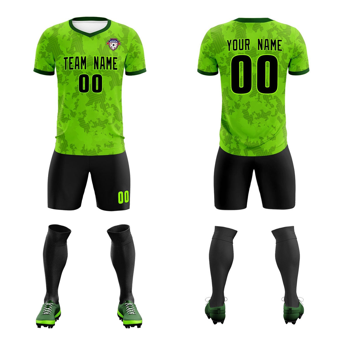 Custom Green Camo sports Football Kit Jersey