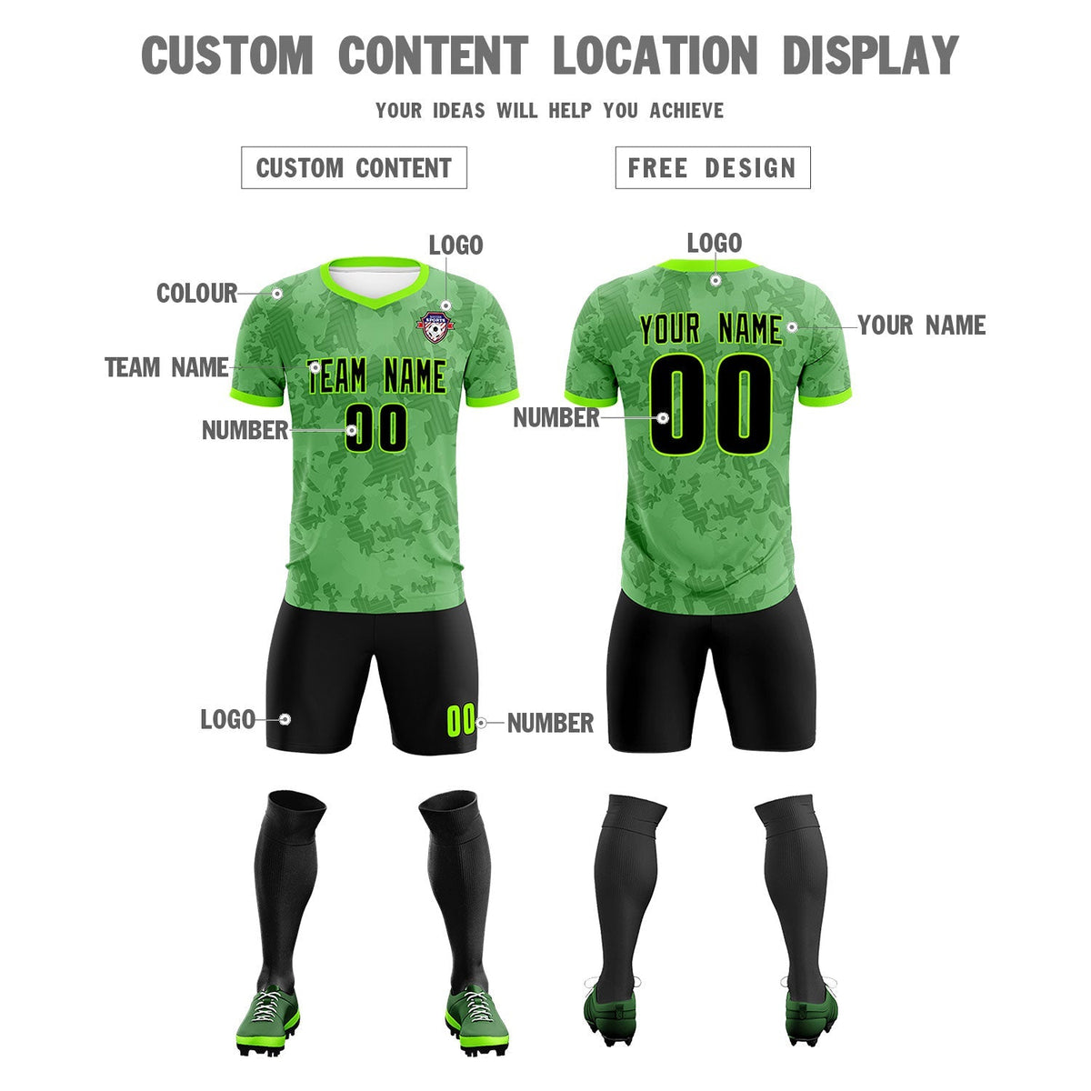 Custom Green Camo sports Football Kit Jersey