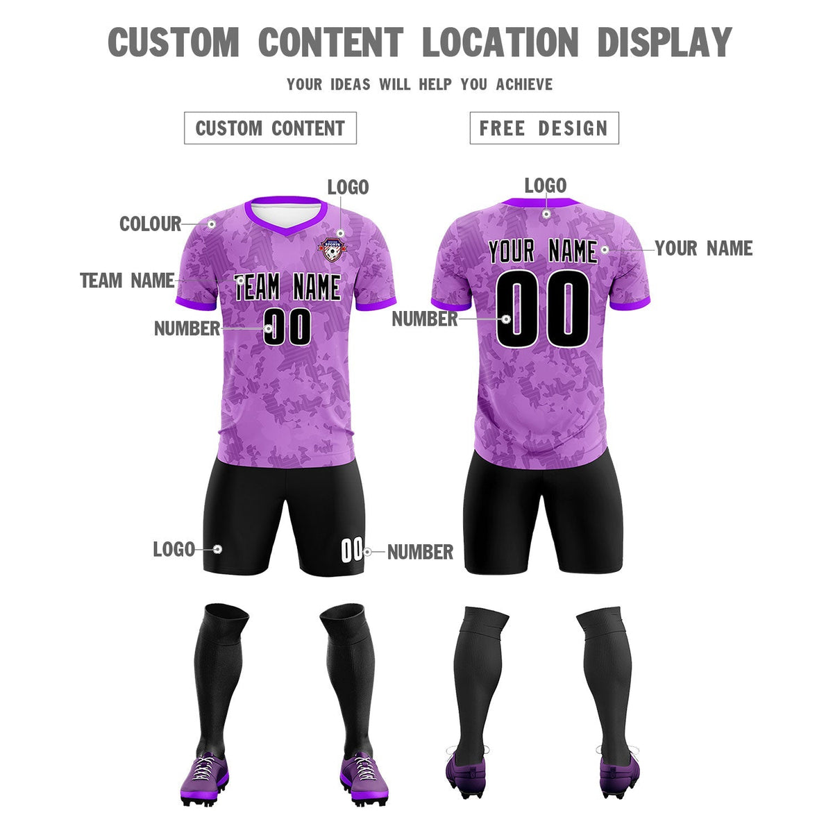 Custom Light Purple Camo sports Football Kit Jersey