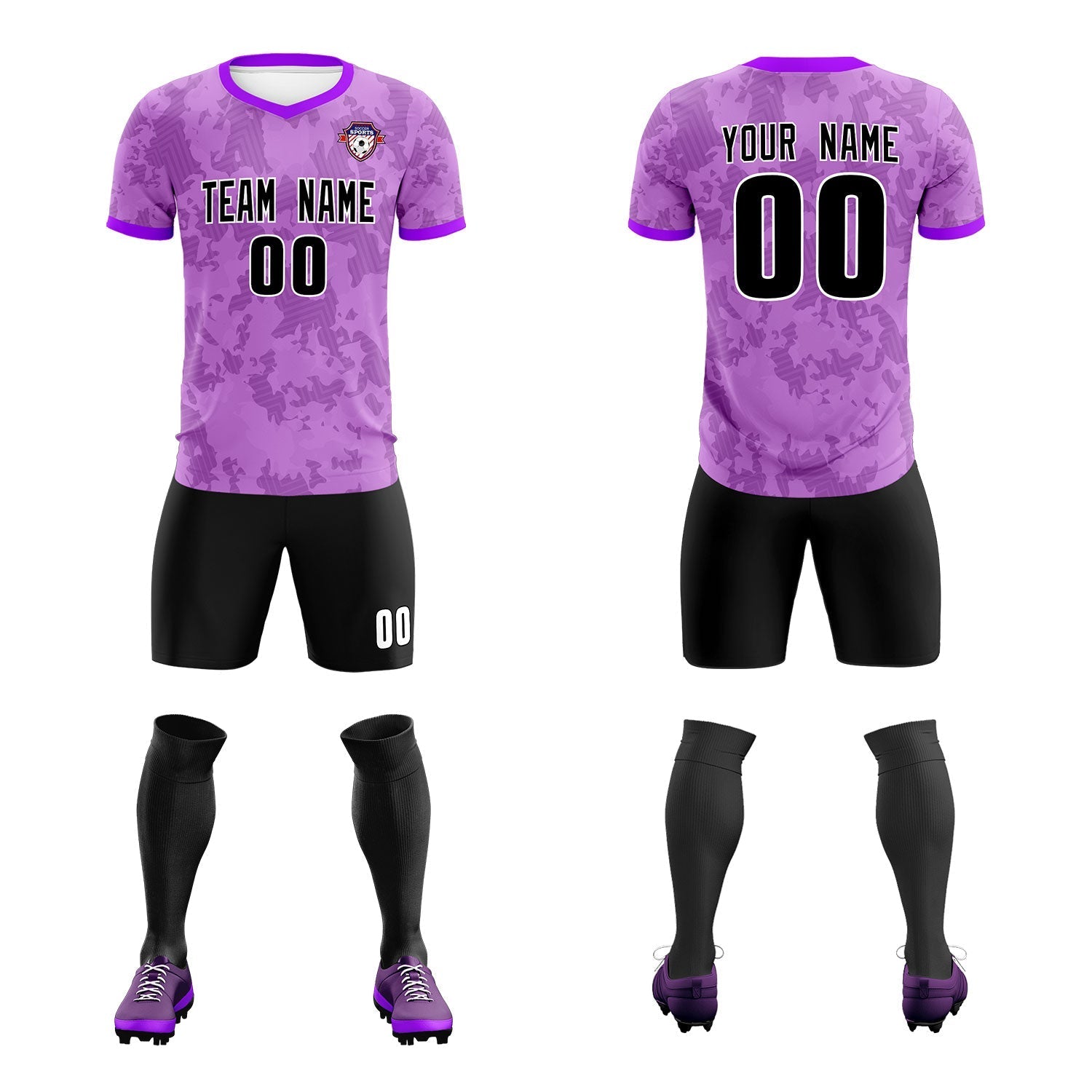 Custom Light Purple Camo sports Football Kit Jersey