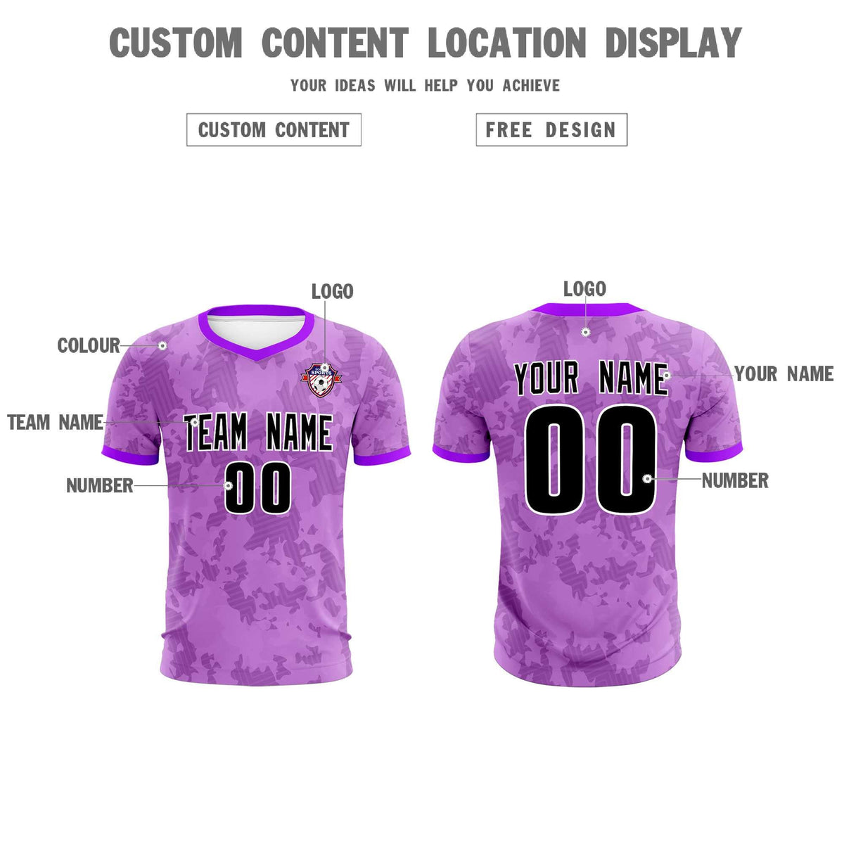 Custom Light Purple Camo sports Football Kit Jersey