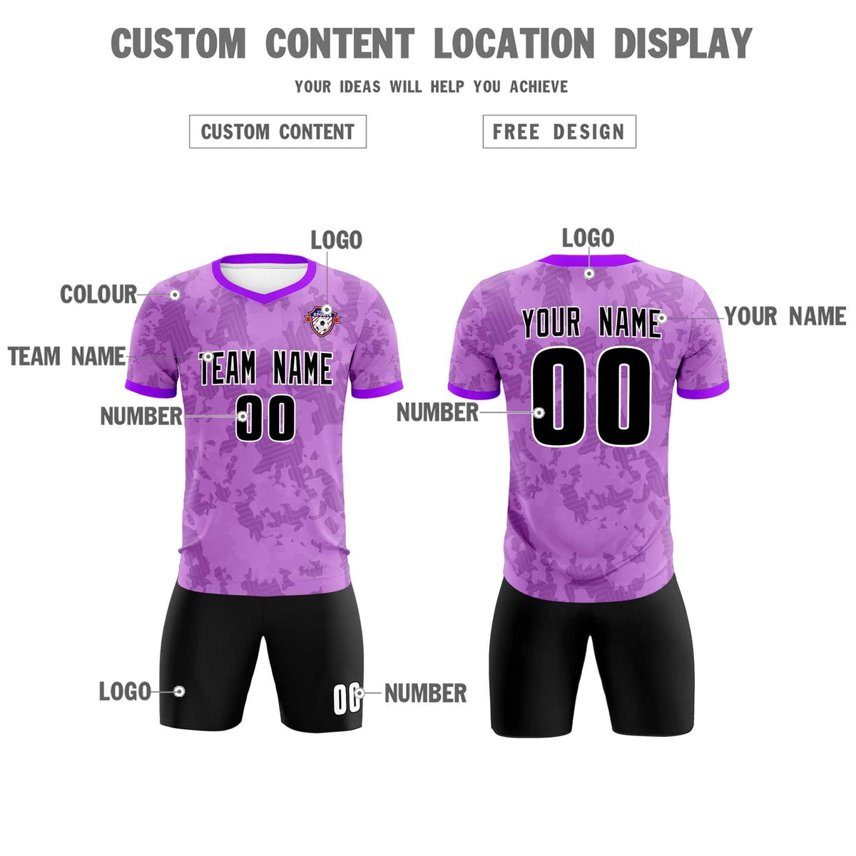 Custom Light Purple Camo sports Football Kit Jersey