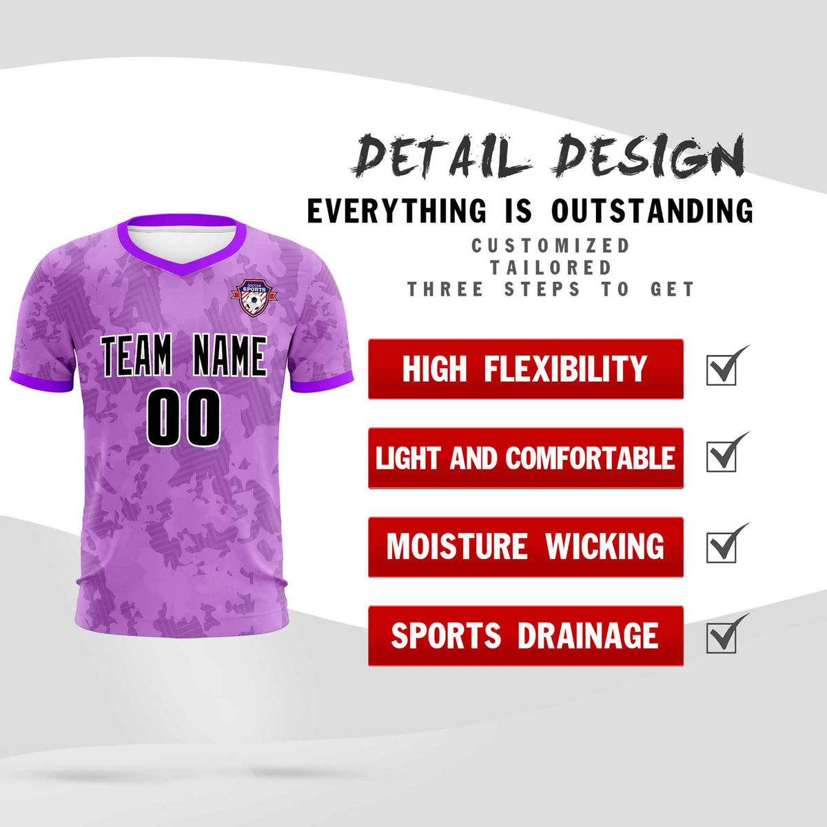 Custom Light Purple Camo sports Football Kit Jersey