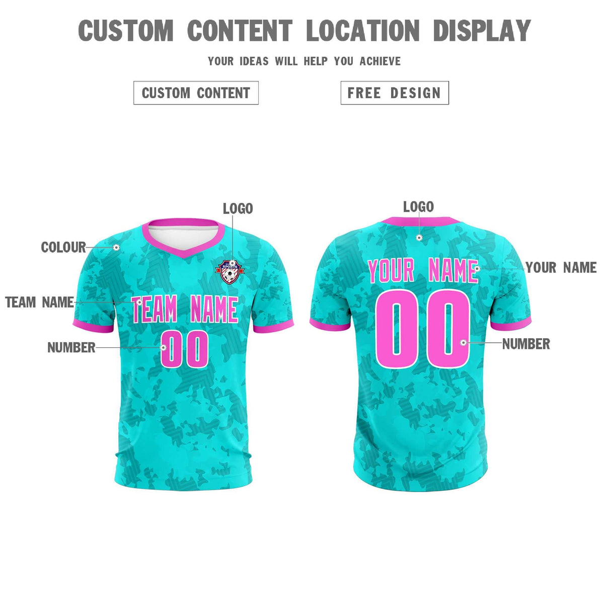 Custom Aqua Camo sports Football Kit Jersey