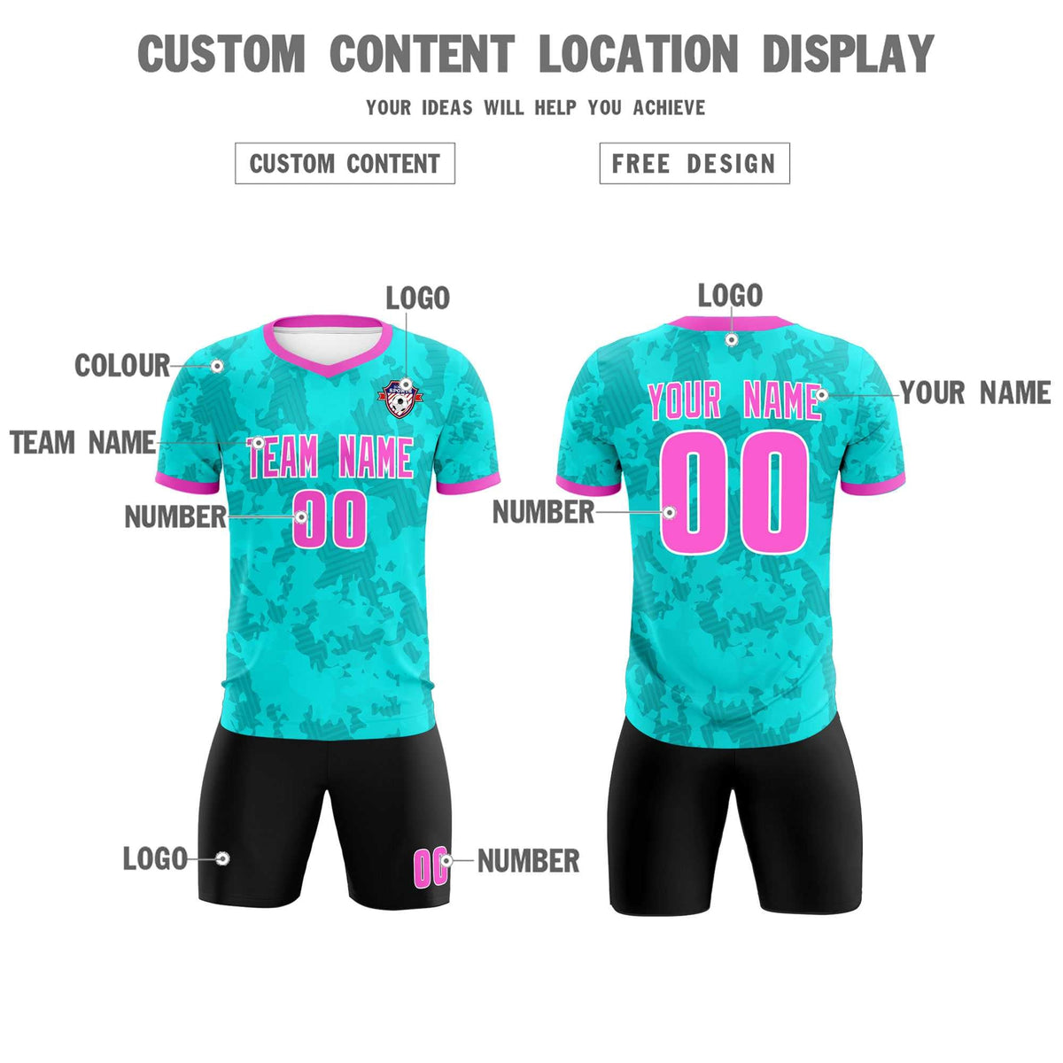 Custom Aqua Camo sports Football Kit Jersey