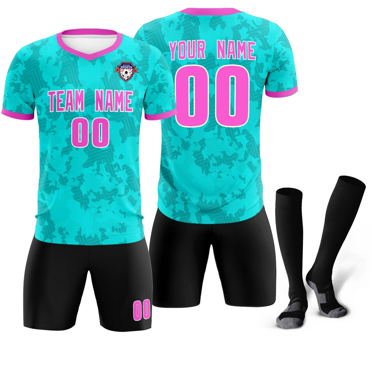 Custom Aqua Camo sports Football Kit Jersey