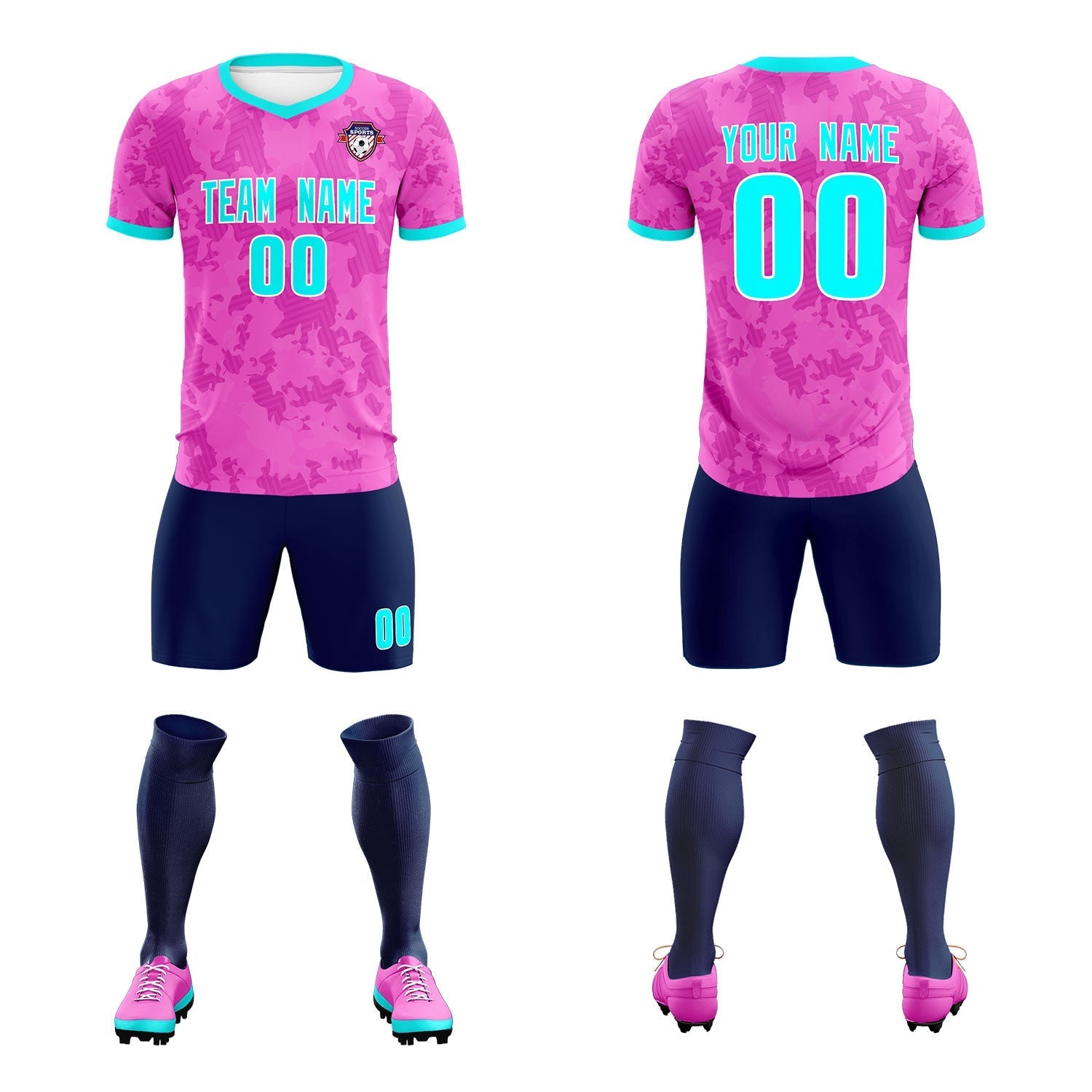 Custom Pink Camo sports Football Kit Jersey