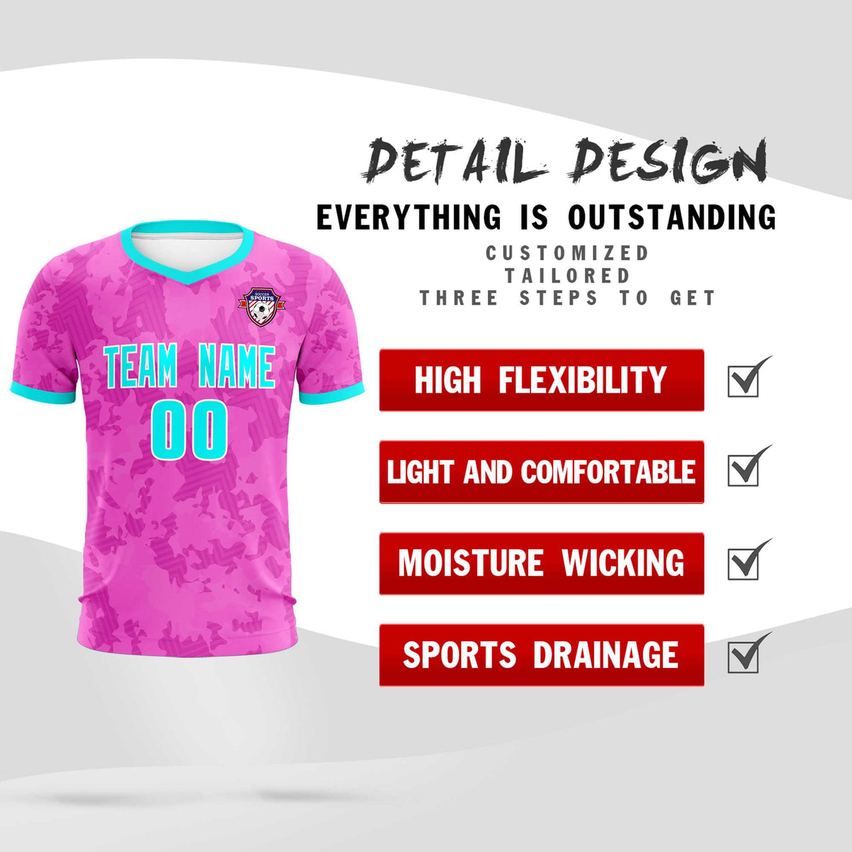Custom Pink Camo sports Football Kit Jersey