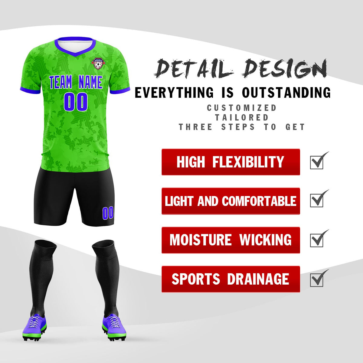 Custom Neon Green Camo sports Football Kit Jersey