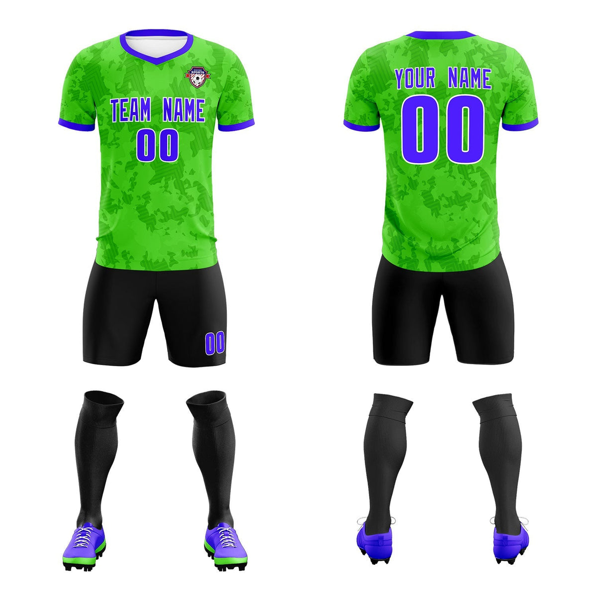 Custom Neon Green Camo sports Football Kit Jersey