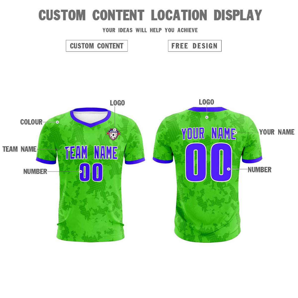 Custom Neon Green Camo sports Football Kit Jersey