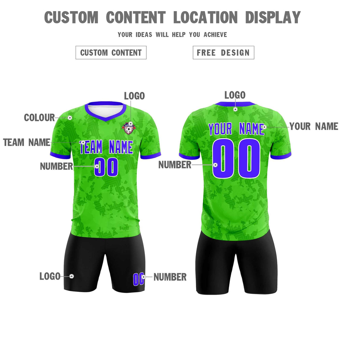 Custom Neon Green Camo sports Football Kit Jersey