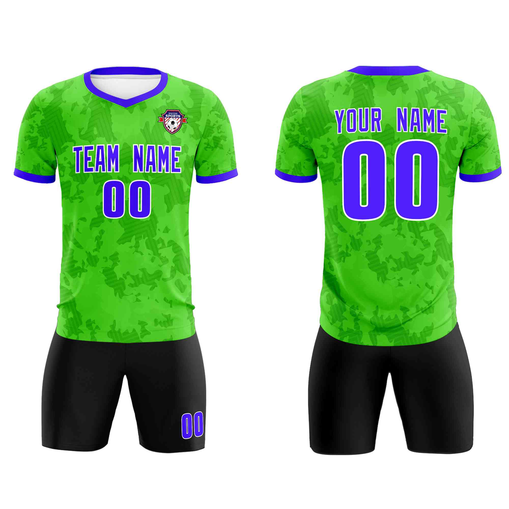 Custom Neon Green Camo sports Football Kit Jersey