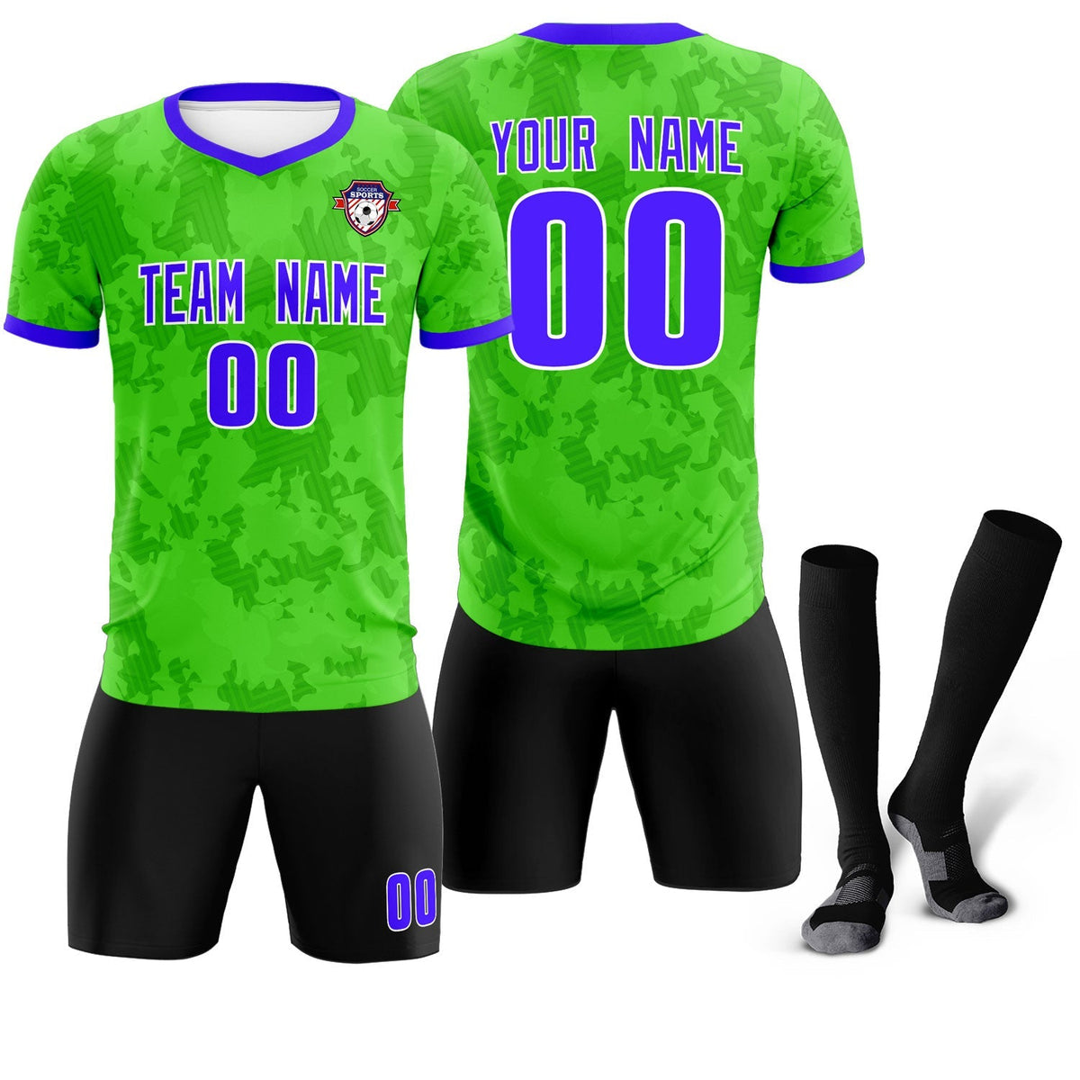 Custom Neon Green Camo sports Football Kit Jersey