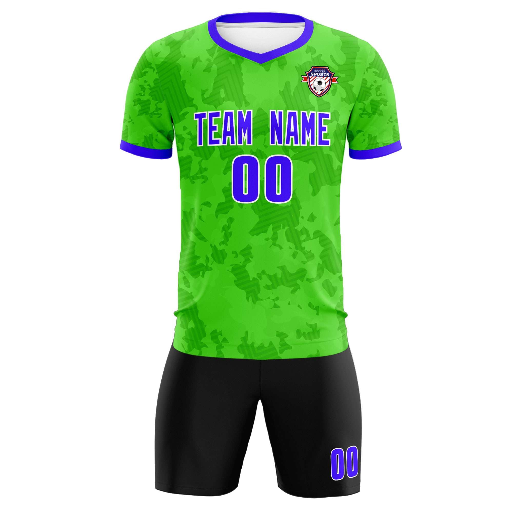 Custom Neon Green Camo sports Football Kit Jersey