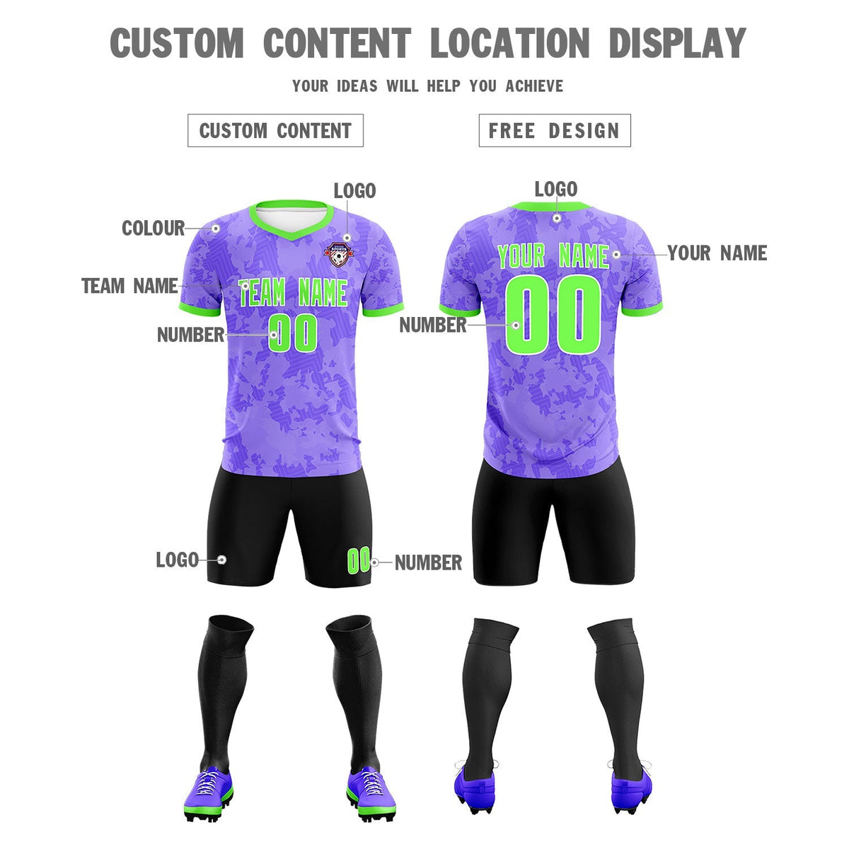 Custom Light Purple Camo sports Football Kit Jersey