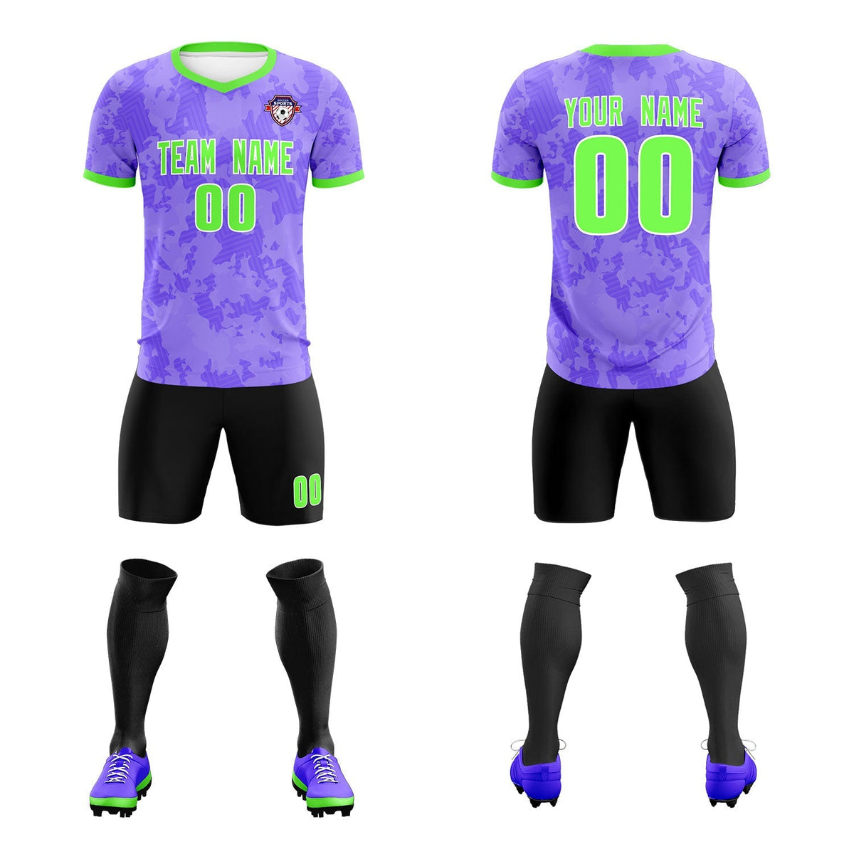 Custom Light Purple Camo sports Football Kit Jersey