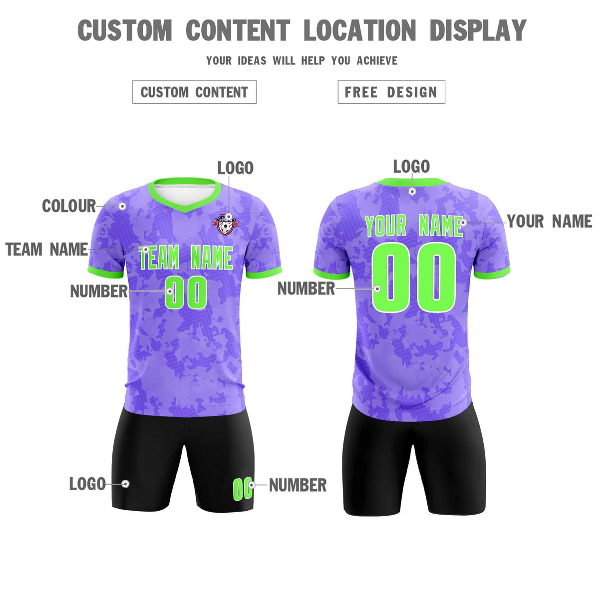 Custom Light Purple Camo sports Football Kit Jersey