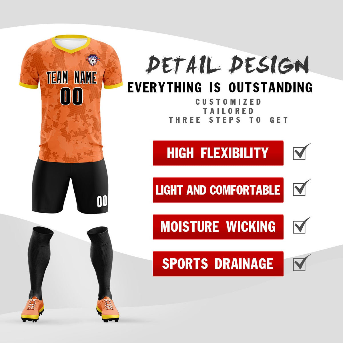 Custom Orange Camo sports Football Kit Jersey