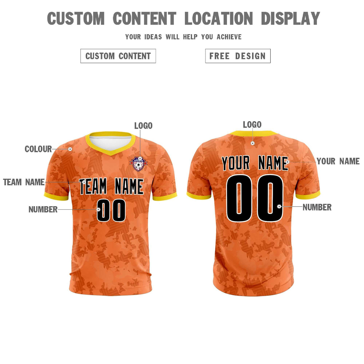 Custom Orange Camo sports Football Kit Jersey