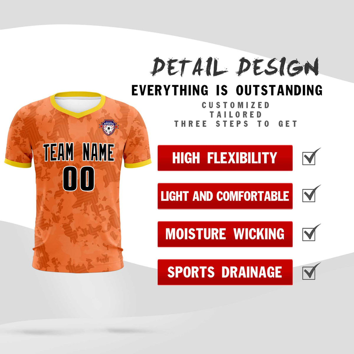 Custom Orange Camo sports Football Kit Jersey