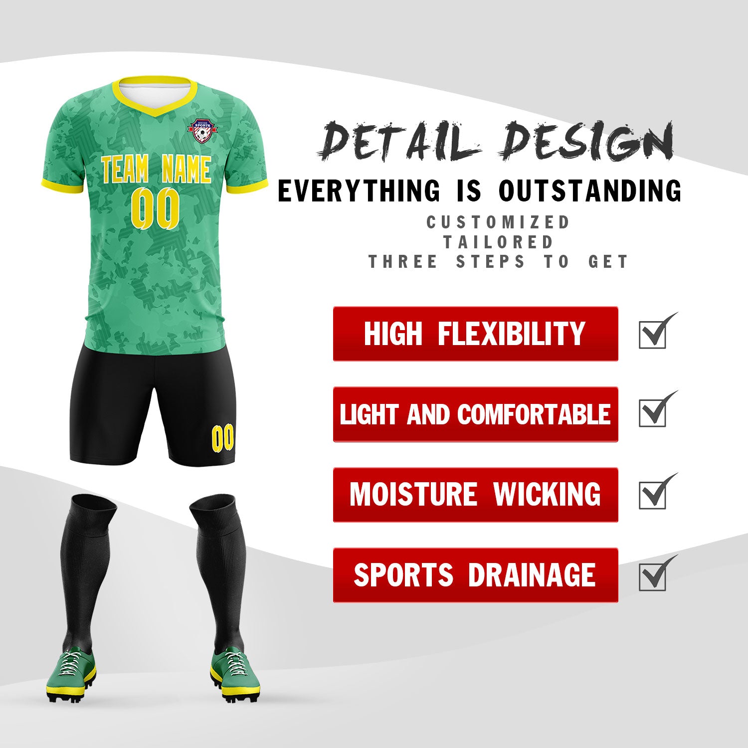 Custom Green Camo sports Football Kit Jersey