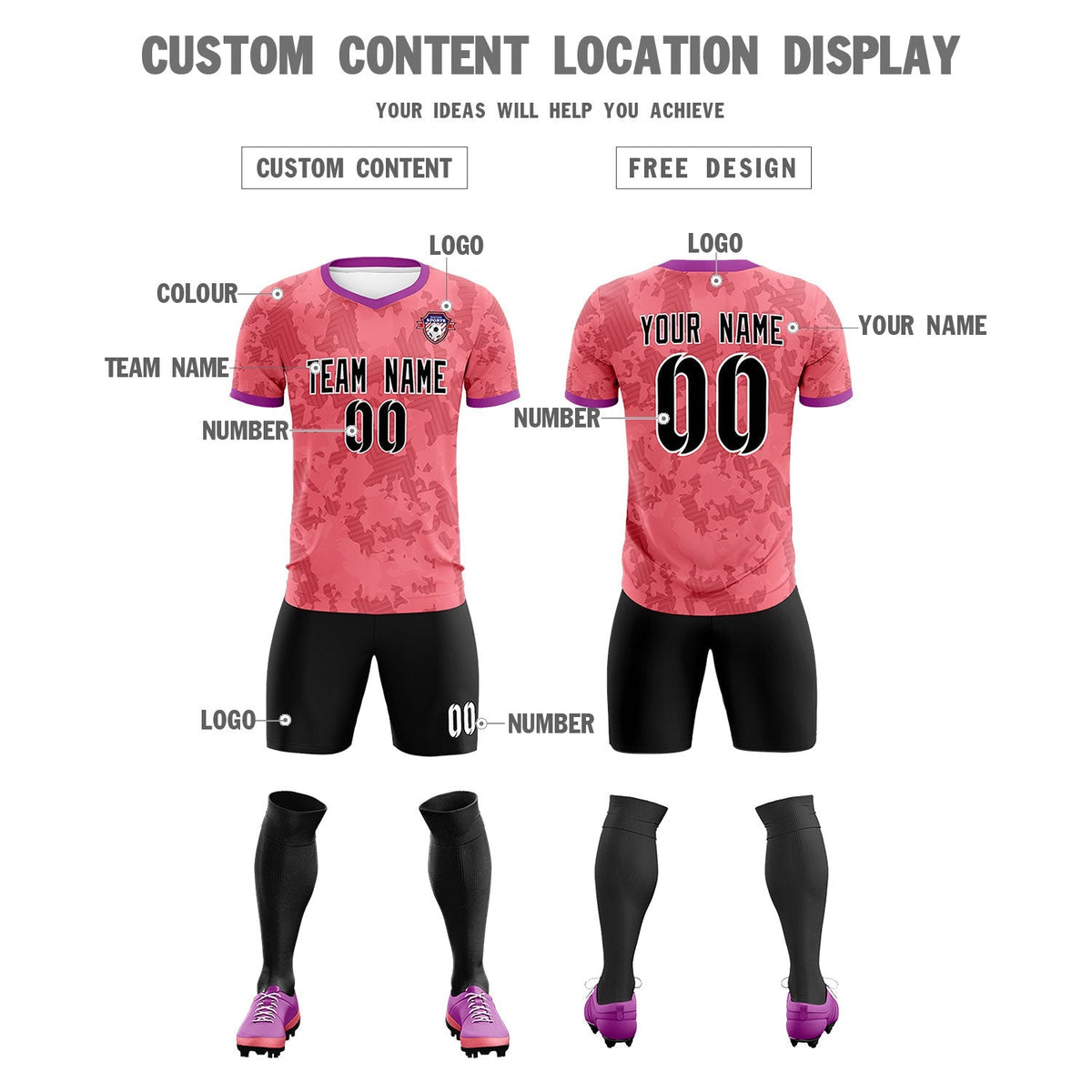 Custom Light Red Camo sports Football Kit Jersey