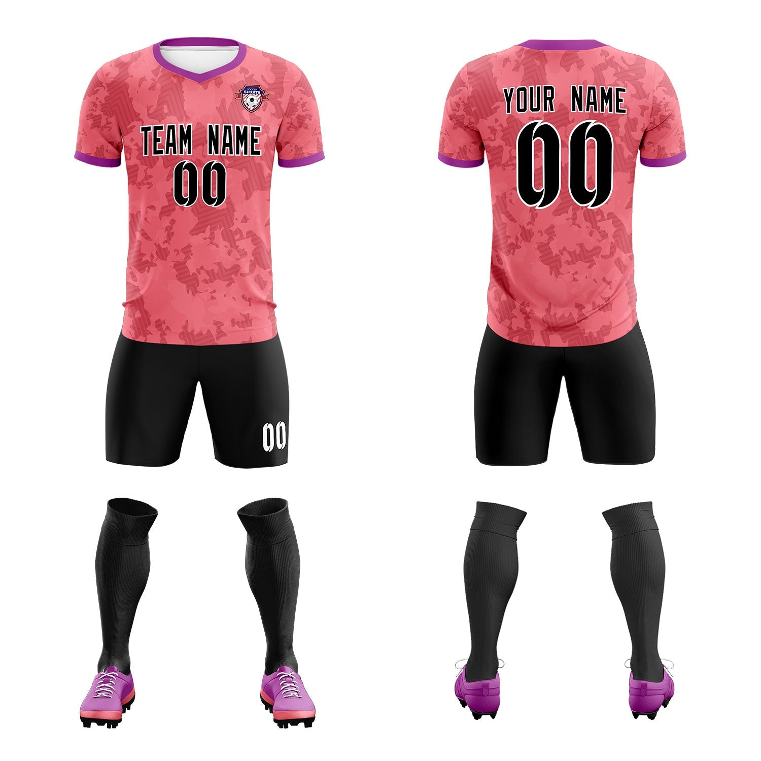 Custom Light Red Camo sports Football Kit Jersey