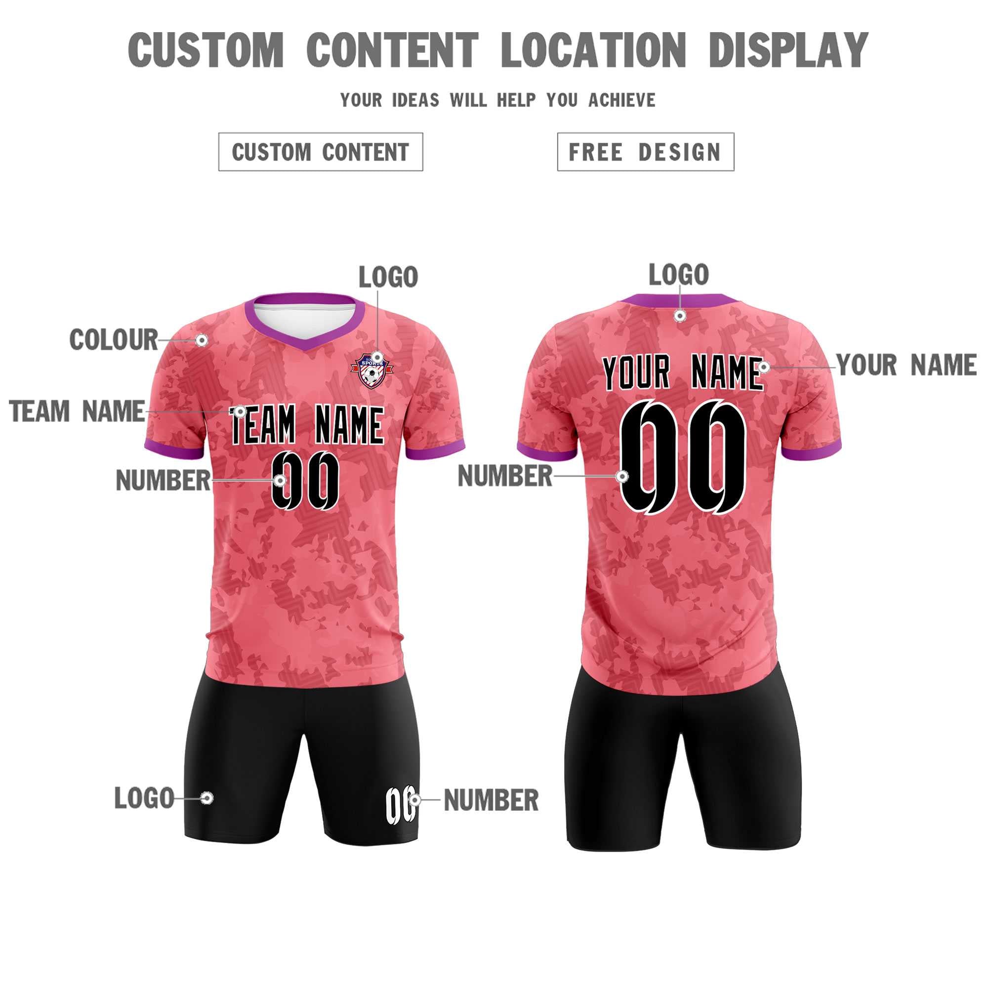 Custom Light Red Camo sports Football Kit Jersey