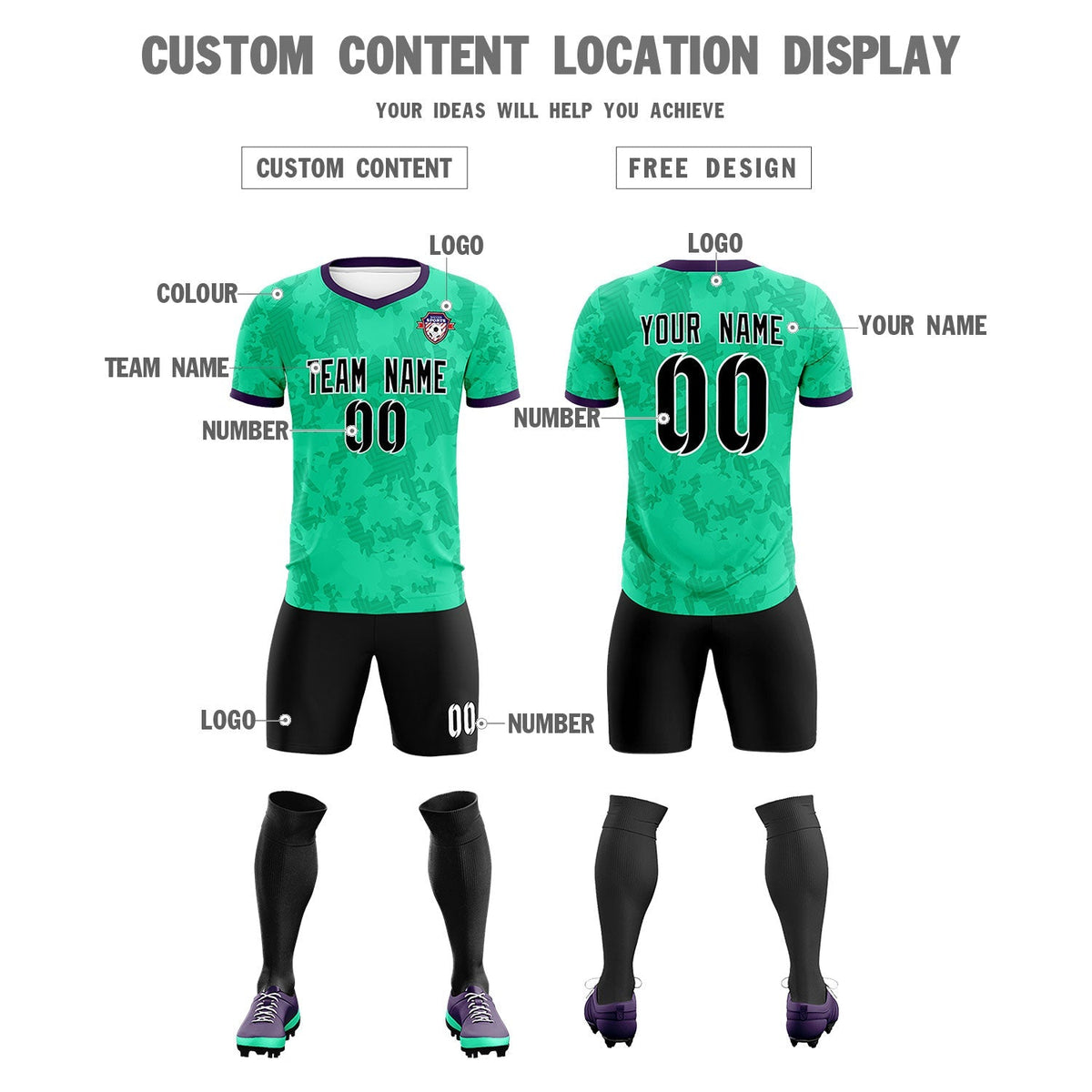Custom Neon Green Camo sports Football Kit Jersey