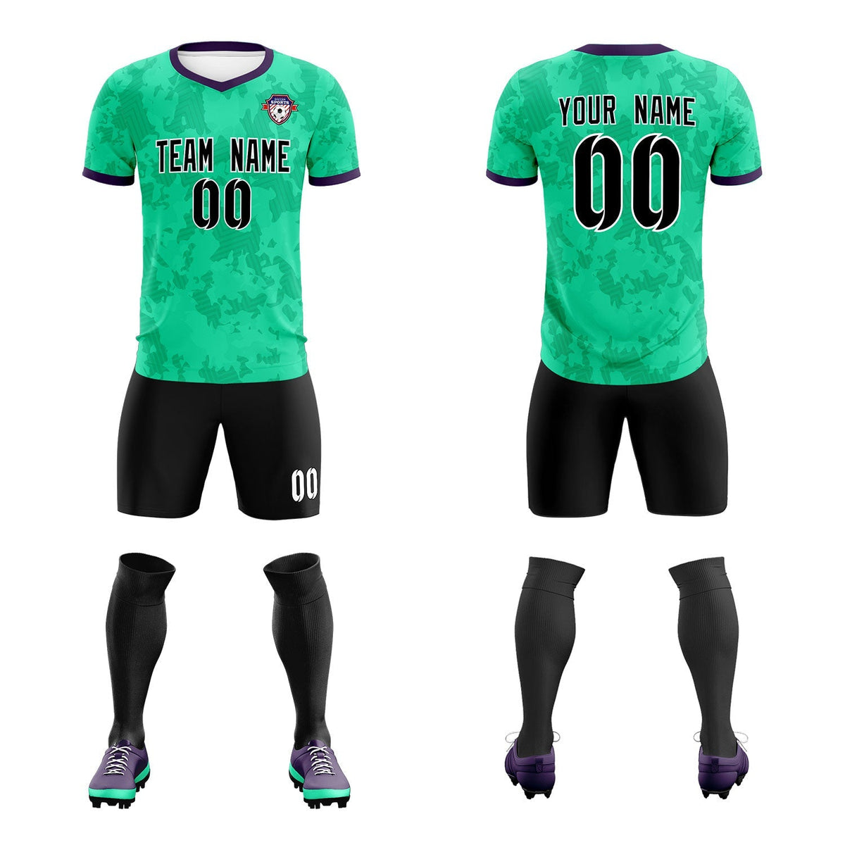 Custom Neon Green Camo sports Football Kit Jersey