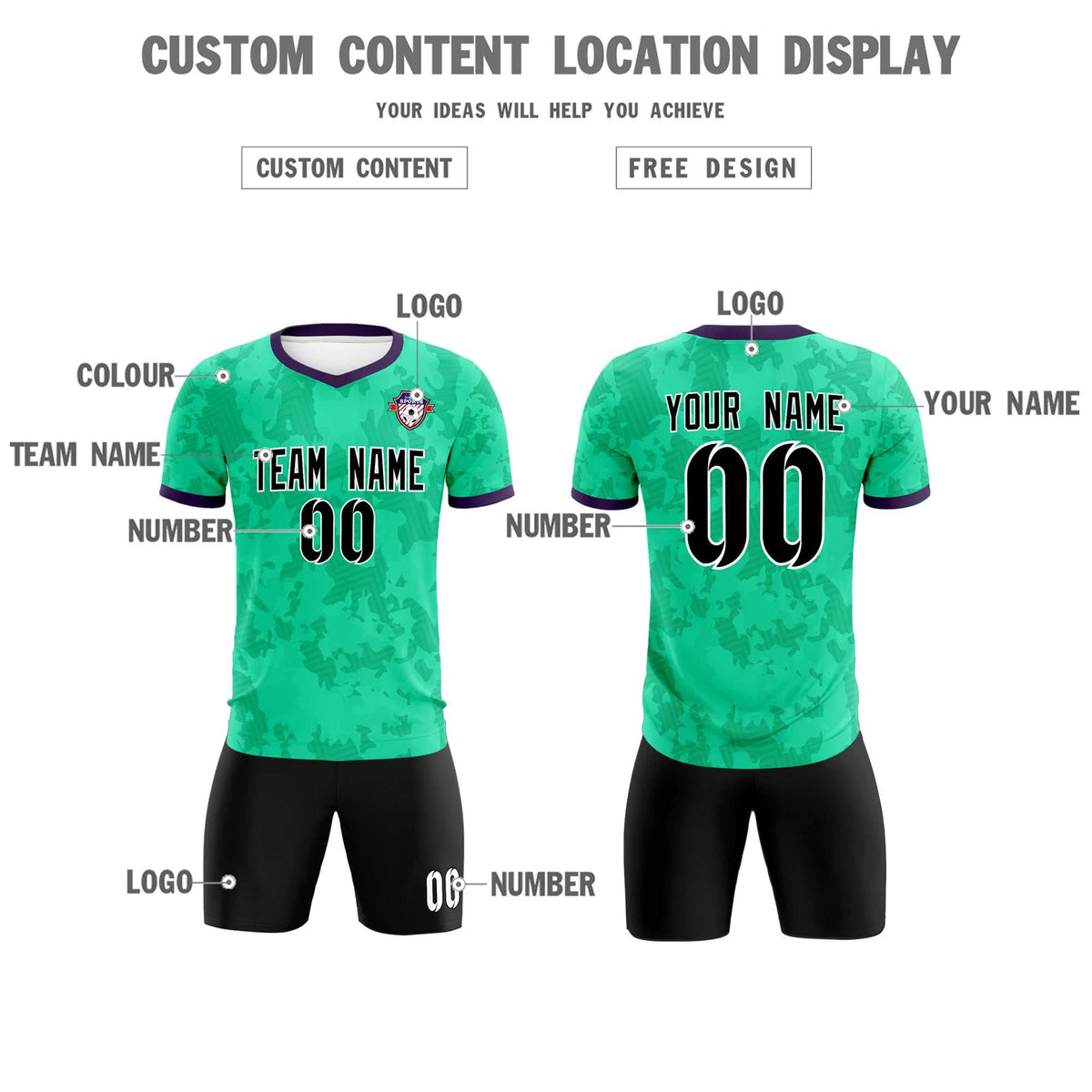 Custom Neon Green Camo sports Football Kit Jersey