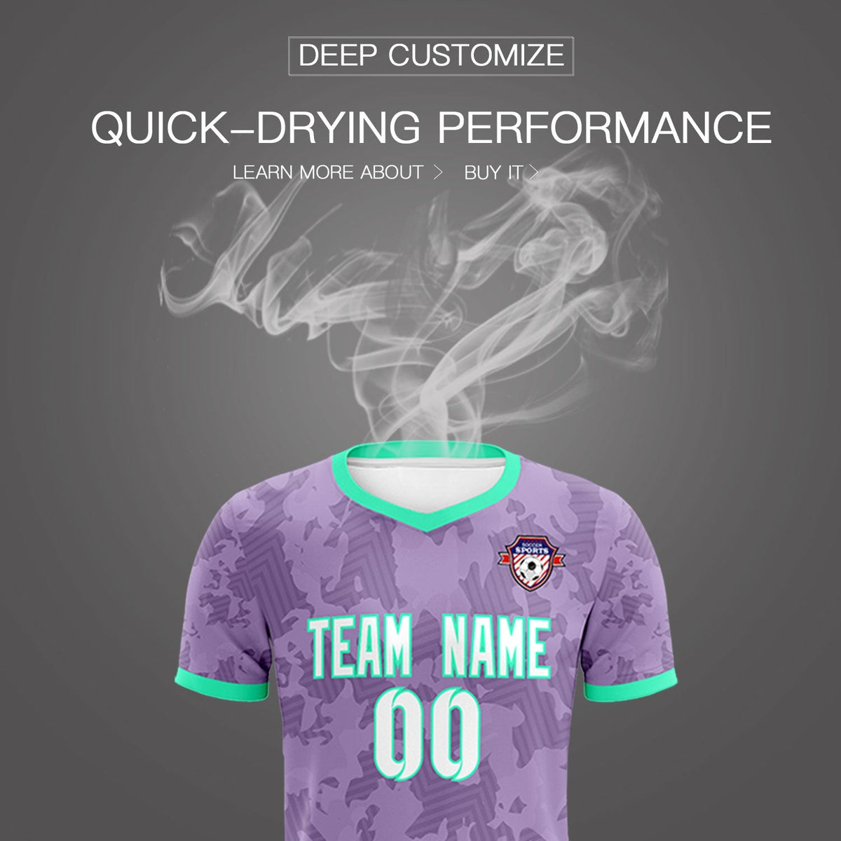 Custom Light Purple Camo sports Football Kit Jersey