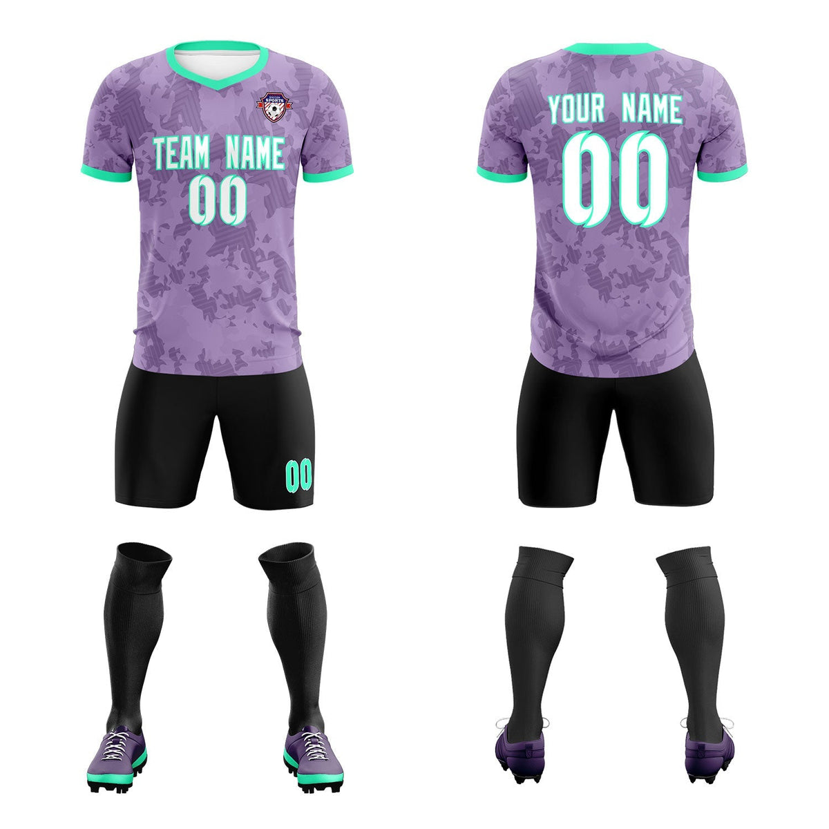 Custom Light Purple Camo sports Football Kit Jersey